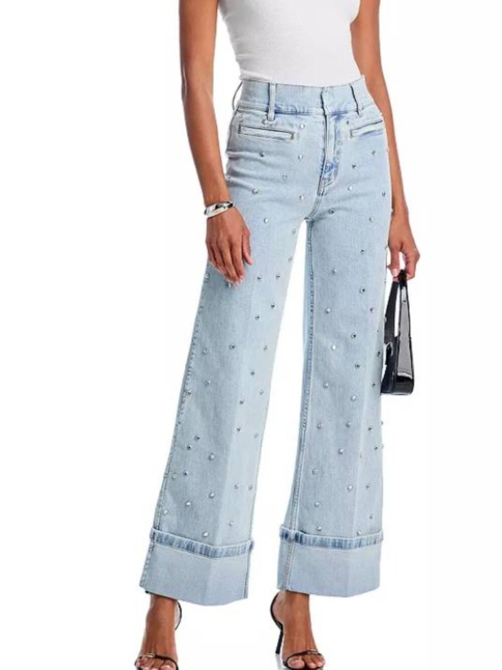 Generation Love Raquel Crystal Stud High Rise Jeans in Light Blue/Clear Size 26
